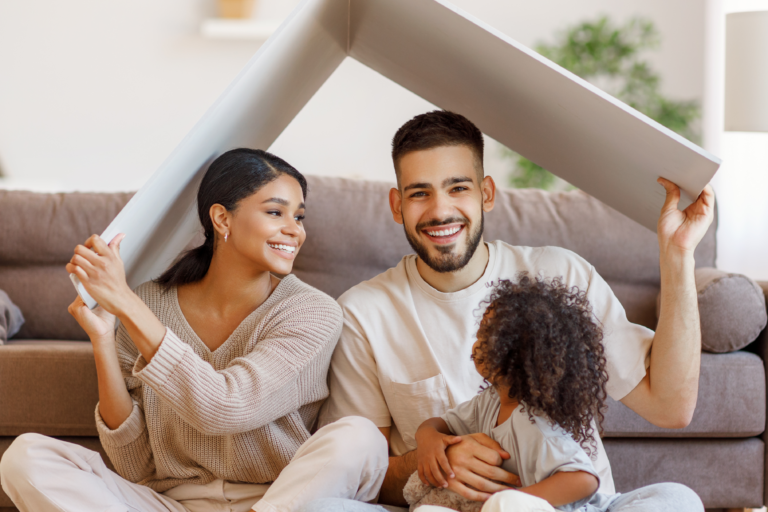 Family under house prop